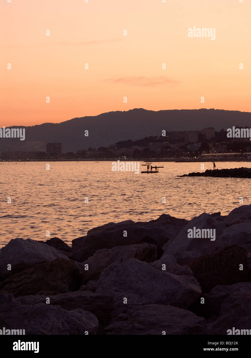 Sonnenuntergang, Bucht von Cannes, Côte d ' Azur. Stockfoto