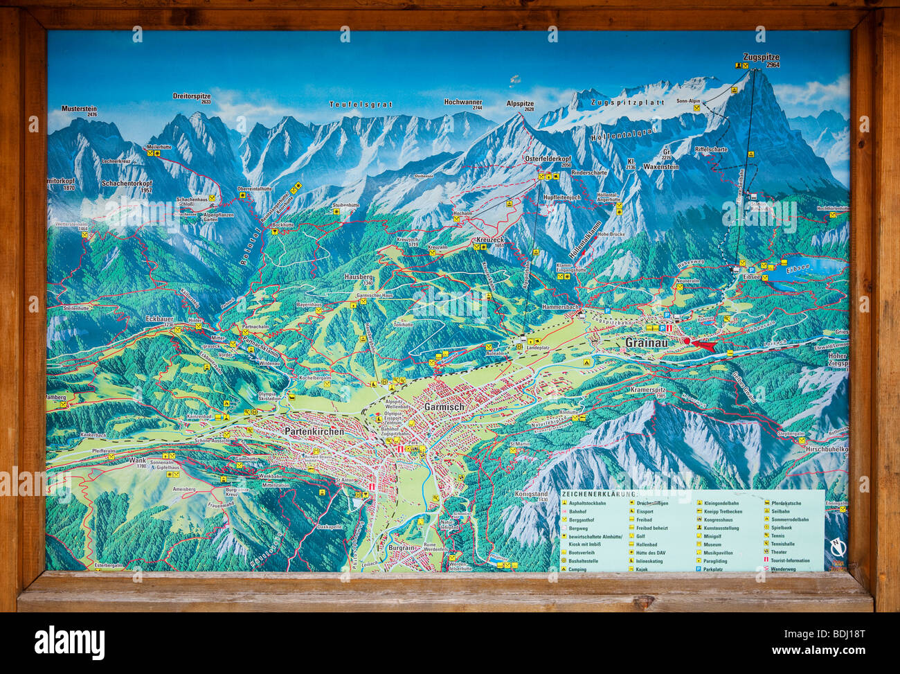 Touristische Informationskarte in der Stadt Grainau in den Bayerischen Alpen-Deutschland-Europa Stockfoto