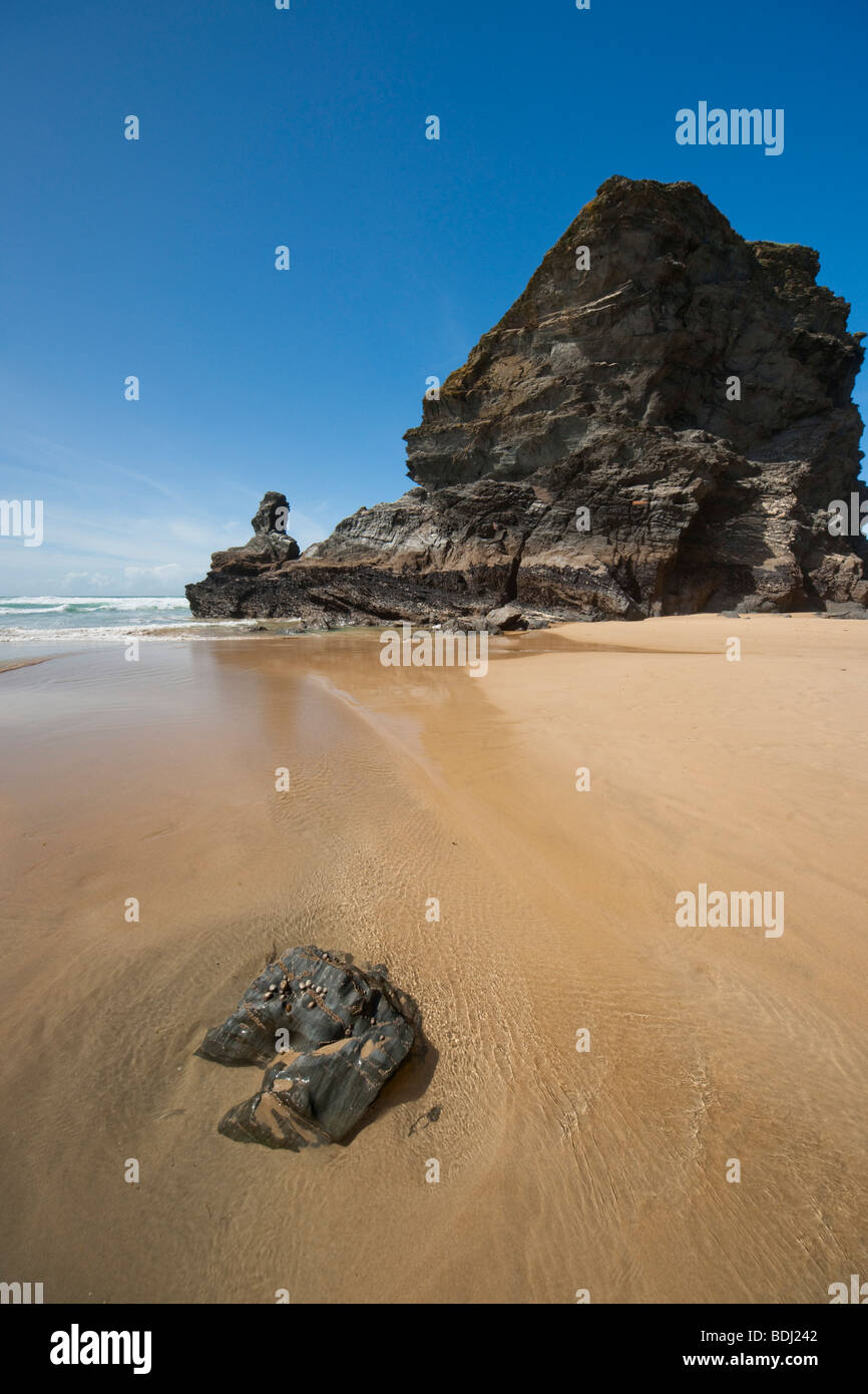 Bedruthan Steps Beach an der Nordküste von Cornwall Stockfoto