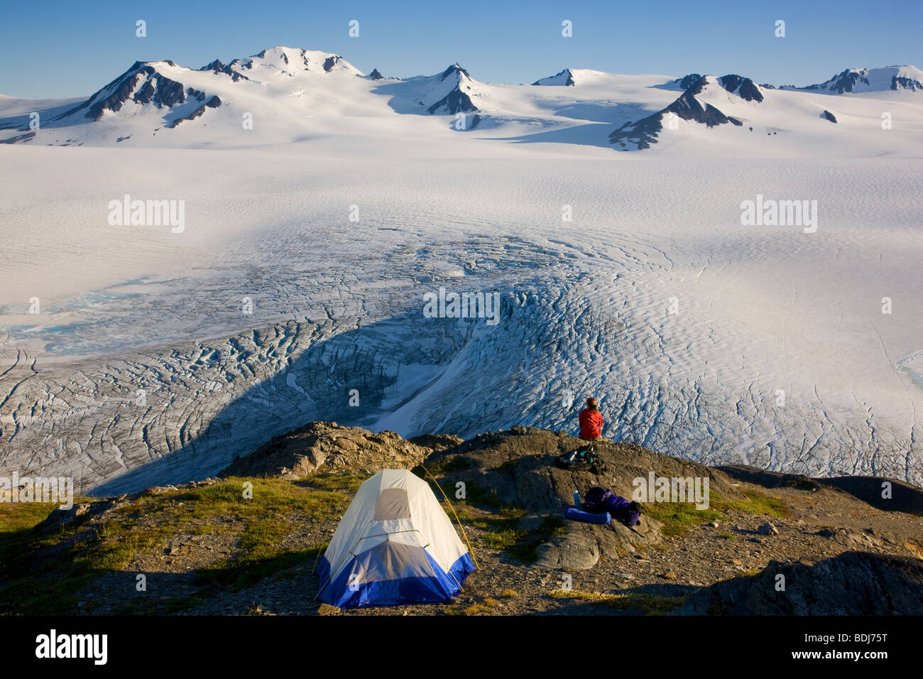 Wandern auf dem Harding Icefield Trail, Kenai-Fjords-Nationalpark, Alaska. (Modell freigegeben) Stockfoto