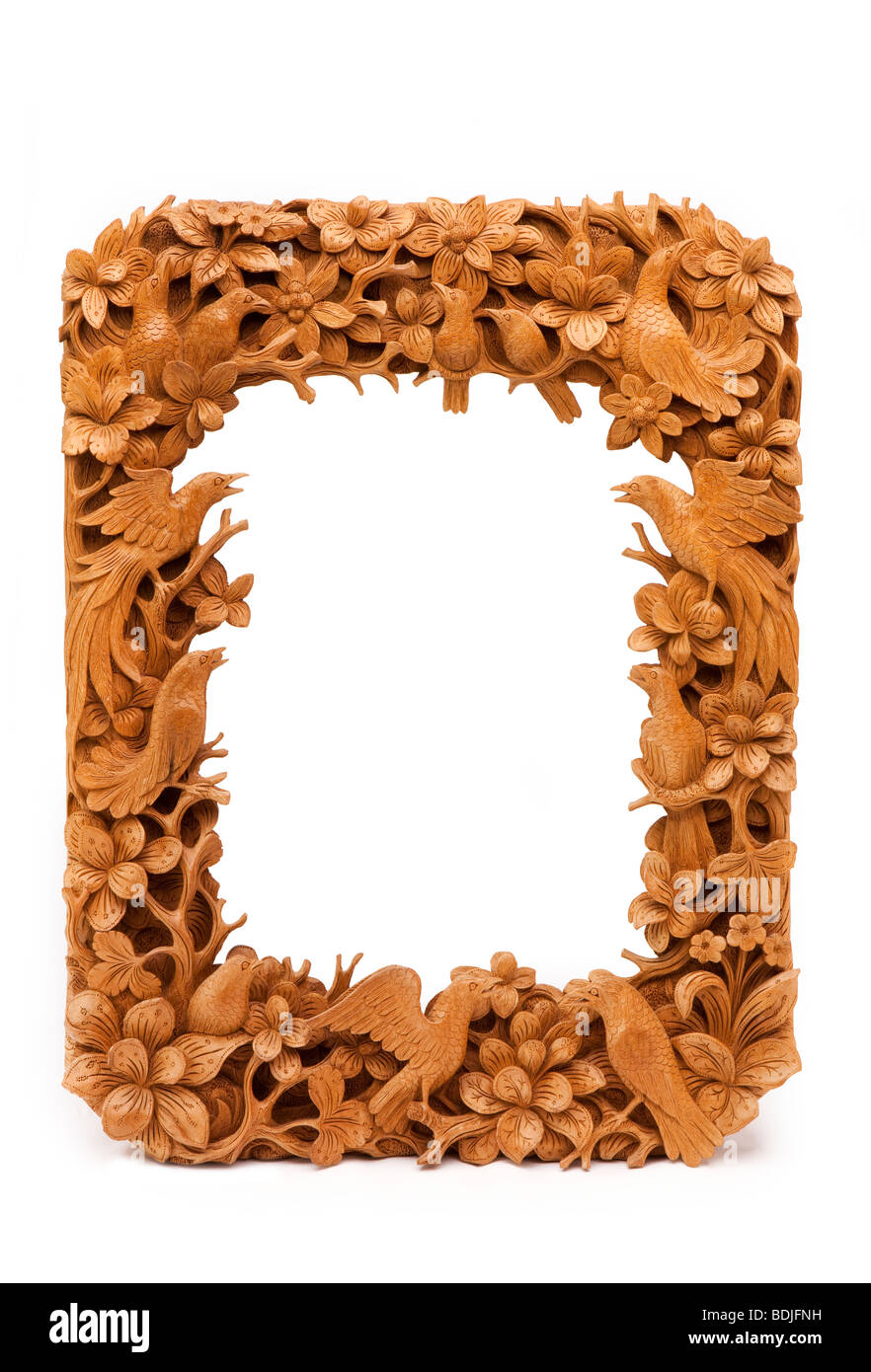 Indonesien, Bali, Handwerk, Ubud, geschnitzten Vogel Thema Rahmen von Merta Nadi Stockfoto