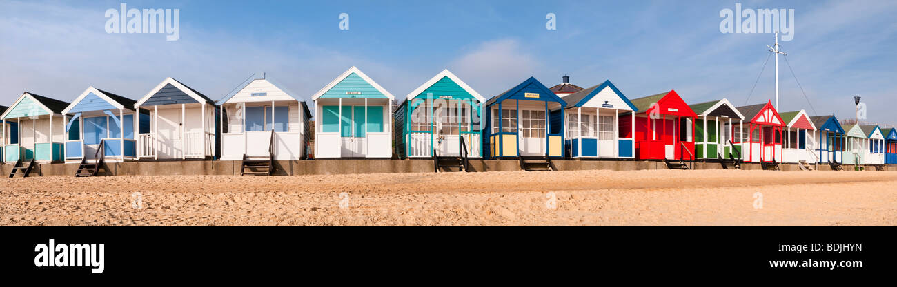 Strandhütten in Southwold, Suffolk, UK Stockfoto