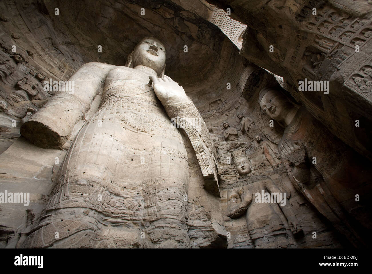 Yungang Shiku buddhistischen Höhlen Komplex, 16km westlich von Datong, waren Statuen, geschnitzt im 5. Jahrhundert n. Chr. und Strecke für mehr als 1 km. Stockfoto