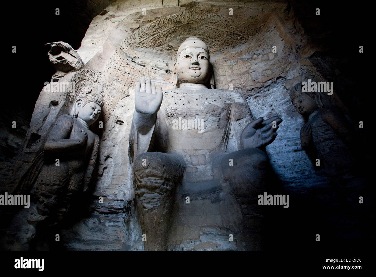 Yungang Shiku buddhistischen Höhlen Komplex, 16km westlich von Datong, erstrecken Statuen, geschnitzt im 5. Jahrhundert n. Chr. waren sich über mehr als 1 km. Stockfoto