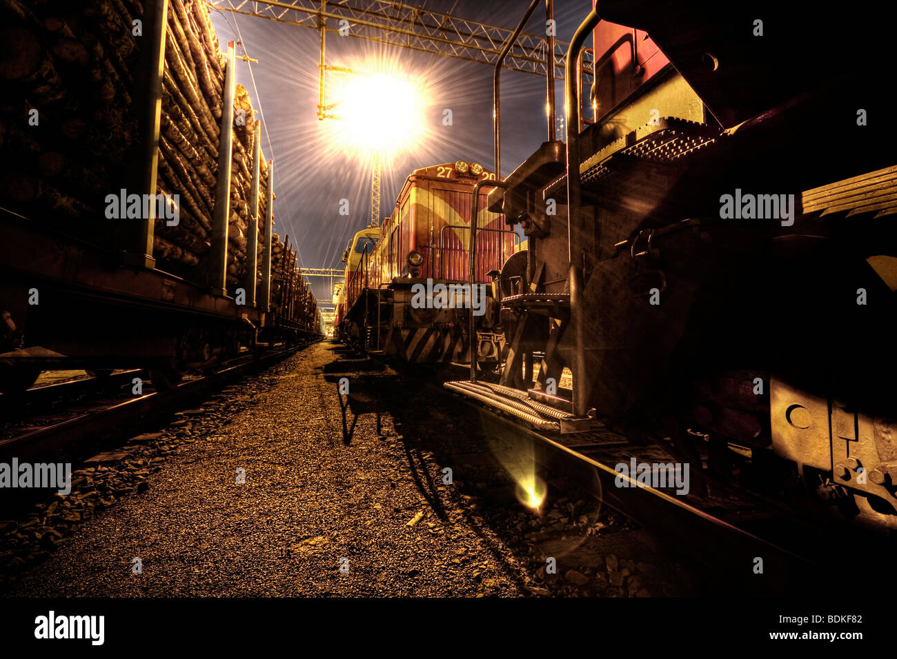 Eisenbahn in der Nacht Stockfoto