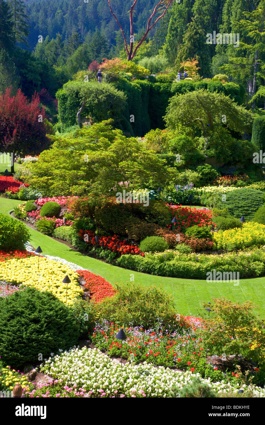 Versunkene Garten am Butchart Gardens, Victoria, Vancouver Island, British Columbia, Kanada. Stockfoto