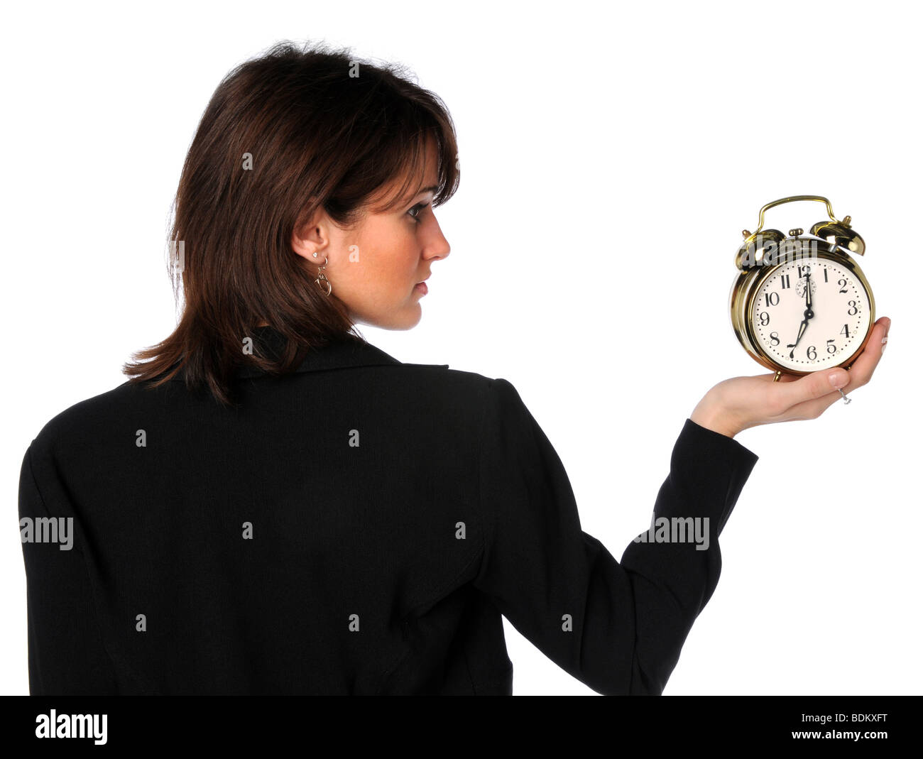 Geschäftsfrau Holding Wecker Stockfoto