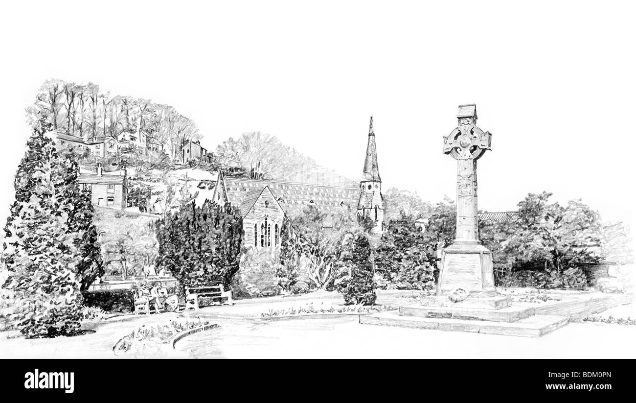 UK, Cheshire, Bollington, Palmerston Street, Memorial Garden und Vereinigte Reformierte Kirche vor Teilabriss Sanierung Stockfoto