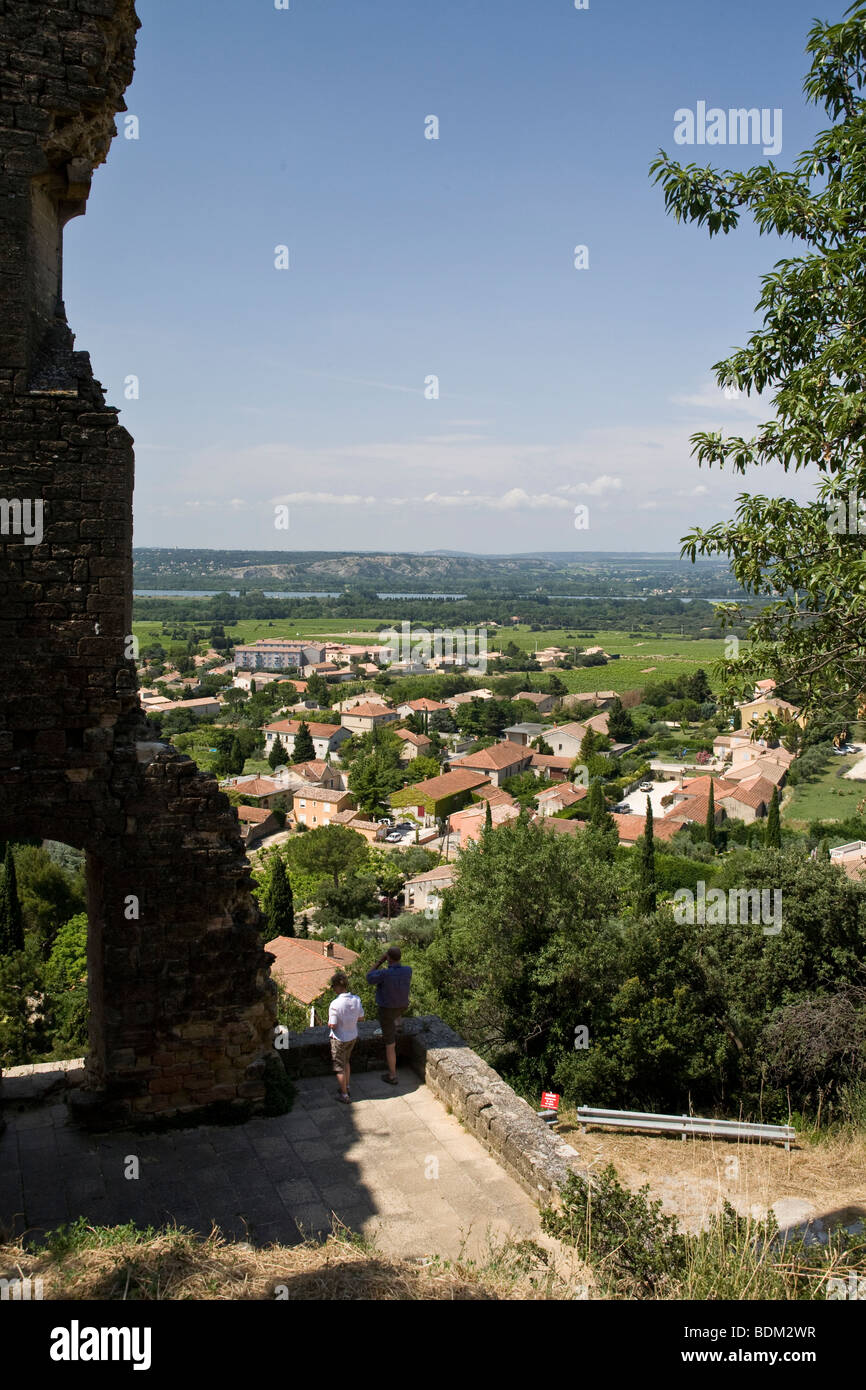 Blick von der Burg am Chateau Neuf du Pape, Frankreich Stockfoto