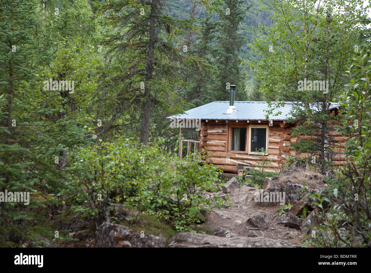 Eagle River, Alaska - eine öffentliche Vermietung Hütte im Chugach State Park. Stockfoto