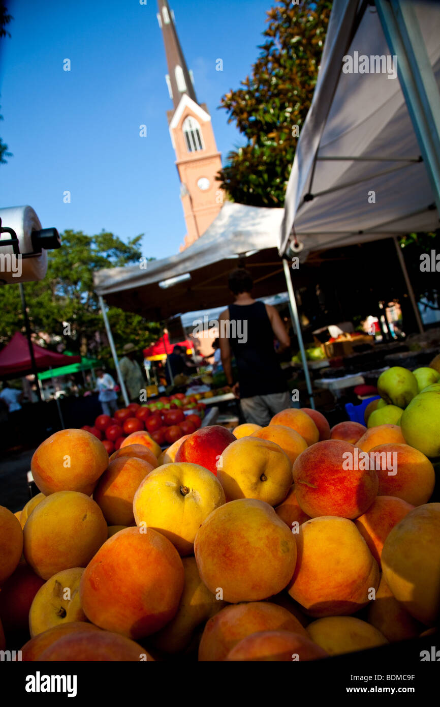 Menschen schlendern Sie entlang der lokalen Bioprodukten Farmers Market in Marion Square in Charleston, South Carolina. Stockfoto