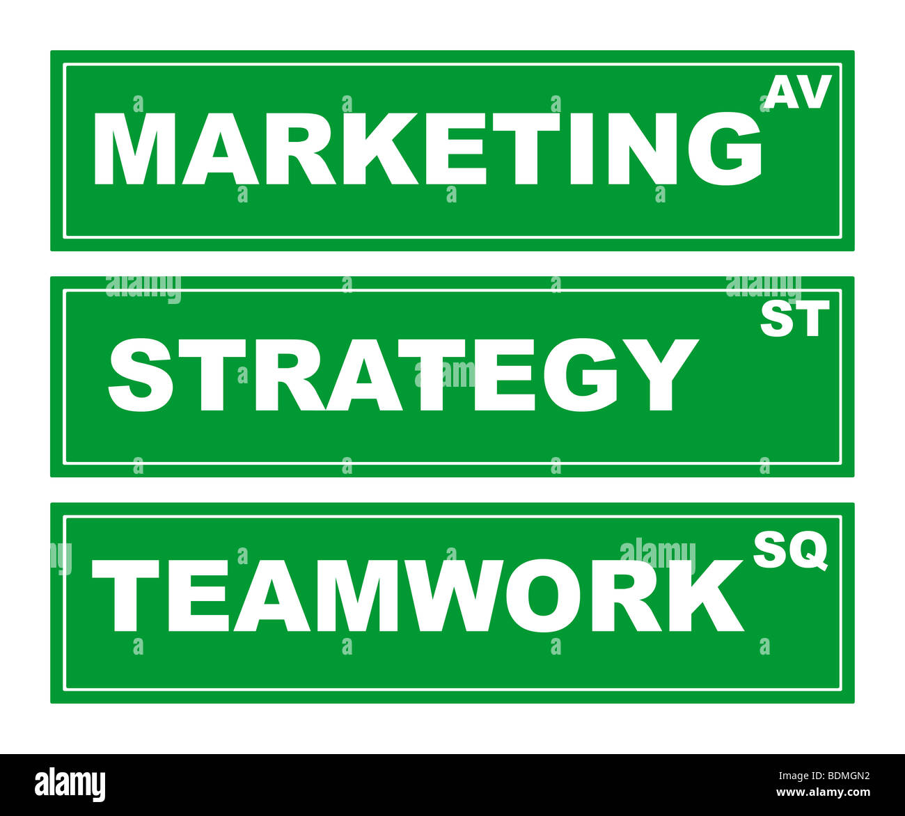 Motivierende grüne Wirtschaft Zeichen isoliert auf weißem Hintergrund, quadratische Teamwork, Strategie-Straße und marketing-Allee. Stockfoto