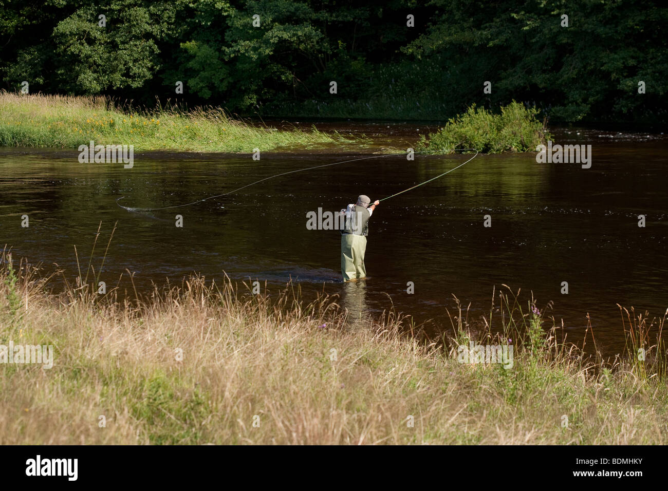 Fliegenfischen-Fluss, casting Stockfoto