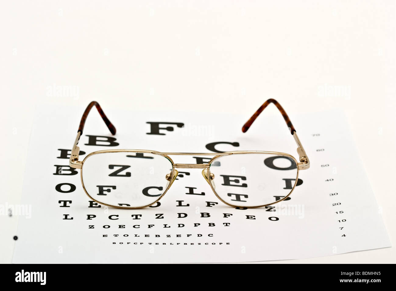 Brille auf einem Auge chart Stockfoto