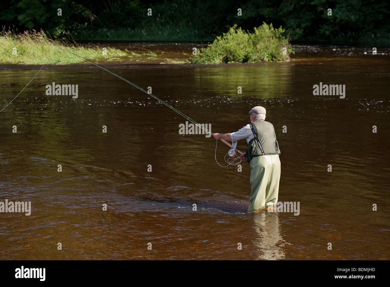 Fliegenfischen-Fluss, casting Stockfoto
