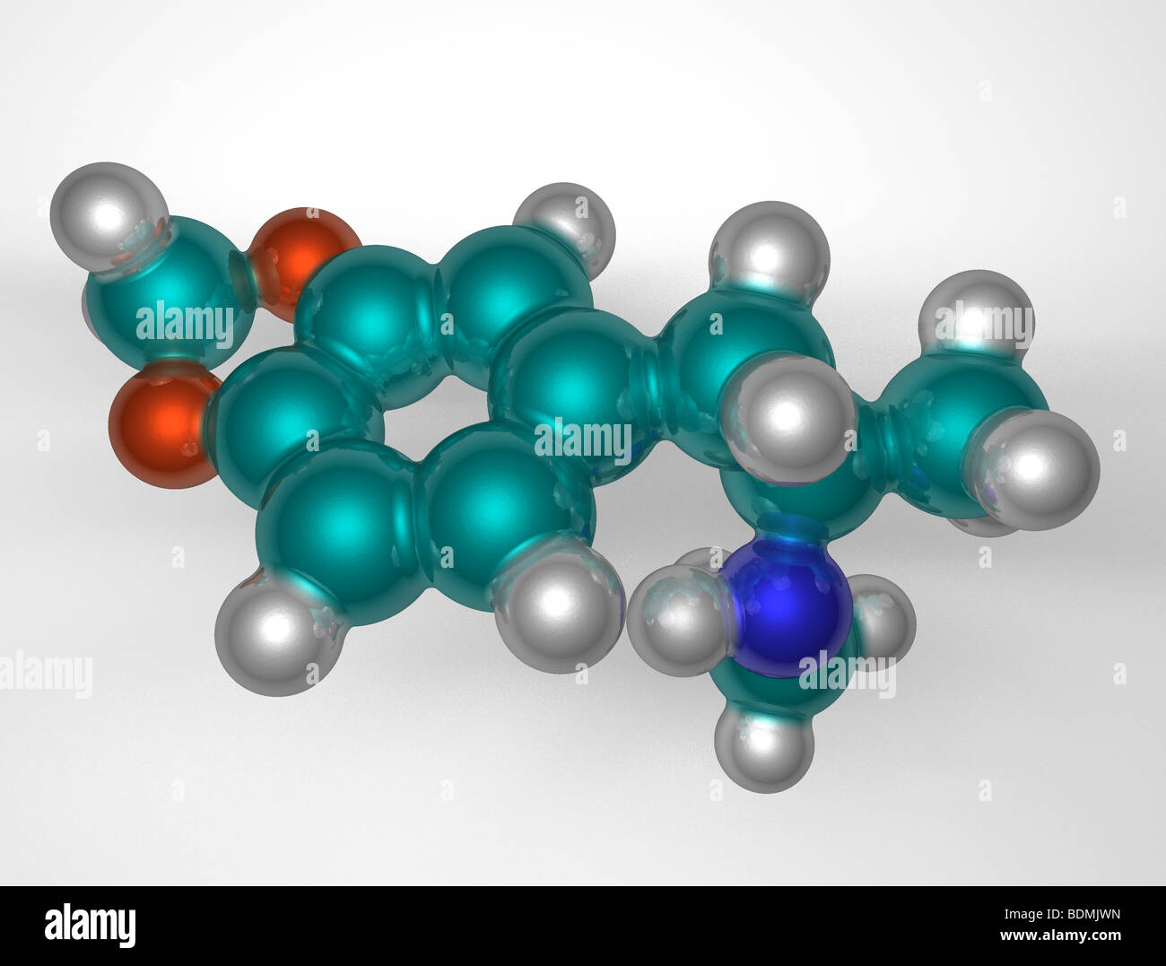 dreidimensionale, raumfüllende, computergenerierte Molekülmodell von Ecstasy, auch bekannt als MDMA, ein Halluzinogen Stockfoto