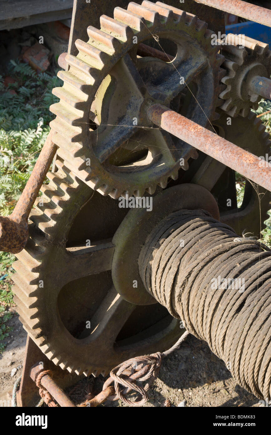 Eine alte rostige Boot Seilwinde. Stockfoto