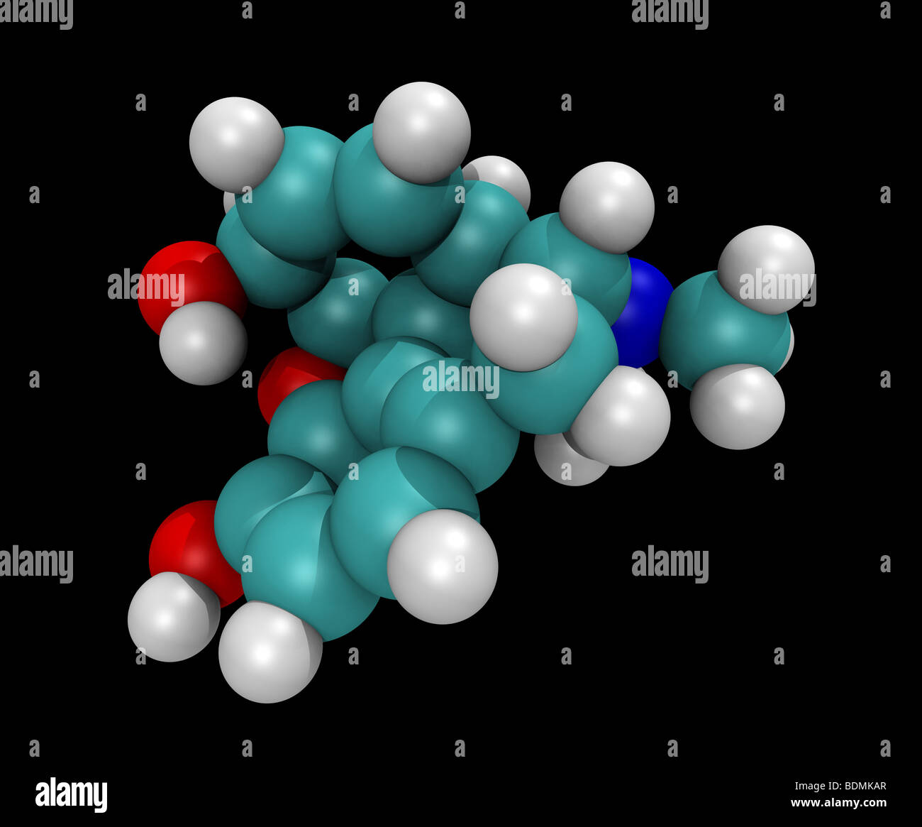 computergenerierte, dreidimensionale raumfüllende Molekülmodell von Morphin Stockfoto