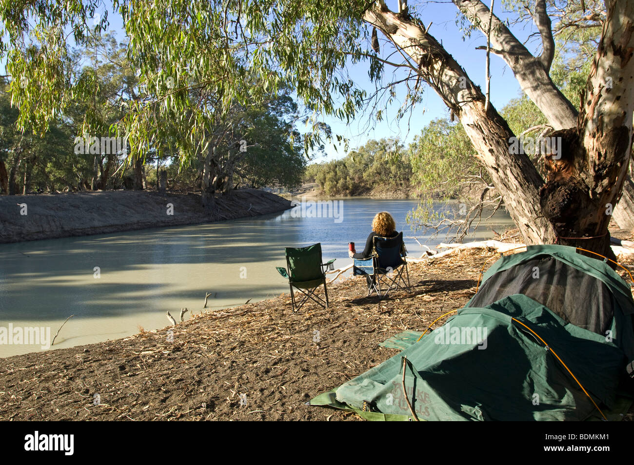 Camping auf dem Darling River am Kinchega National Park, New-South.Wales, Australien Stockfoto