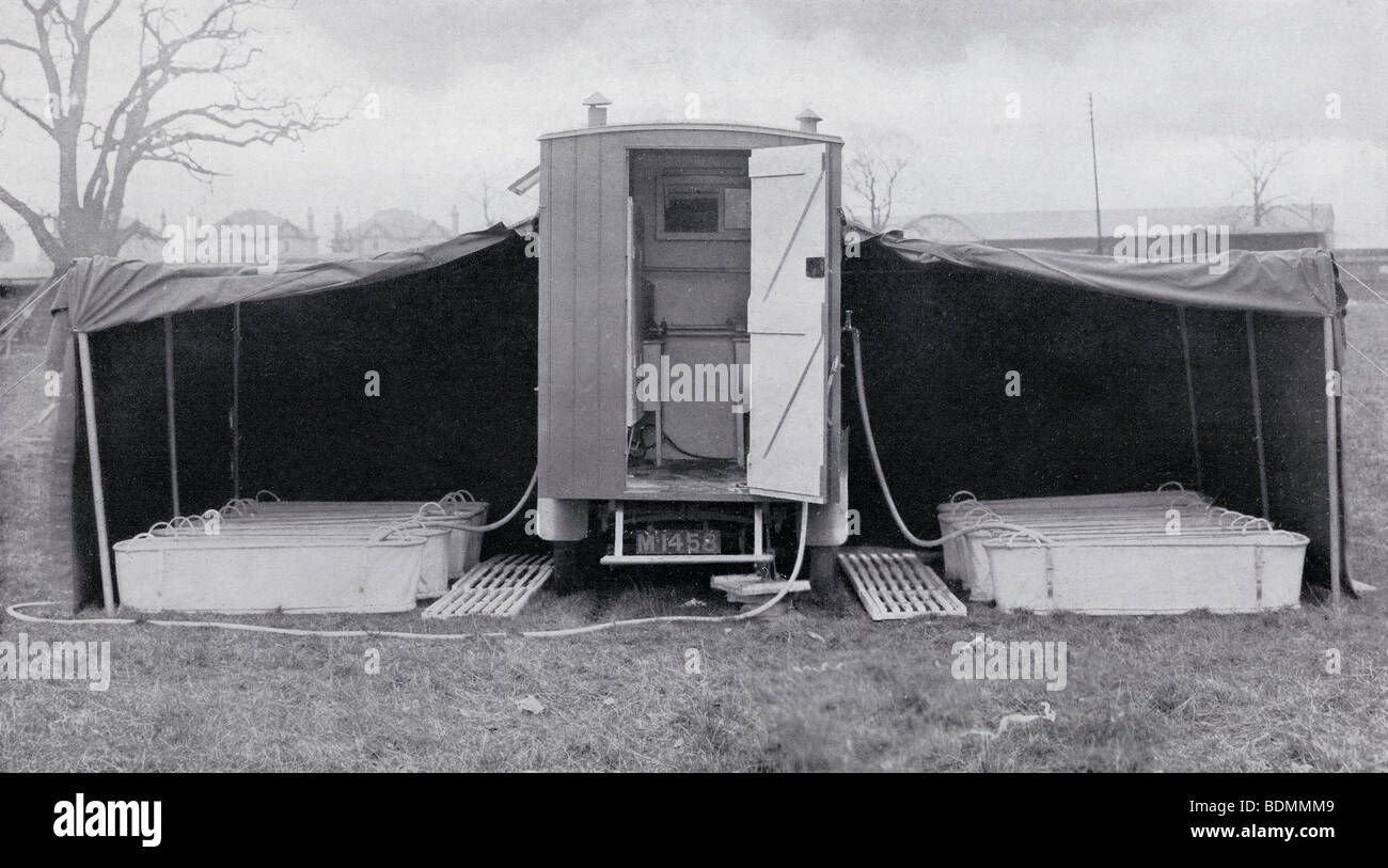 Die Motor-Bad, eine tragbare Bad-System von Verwundeten und aktiven britischen Soldaten hinter der Front im ersten Weltkrieg verwendet. Stockfoto