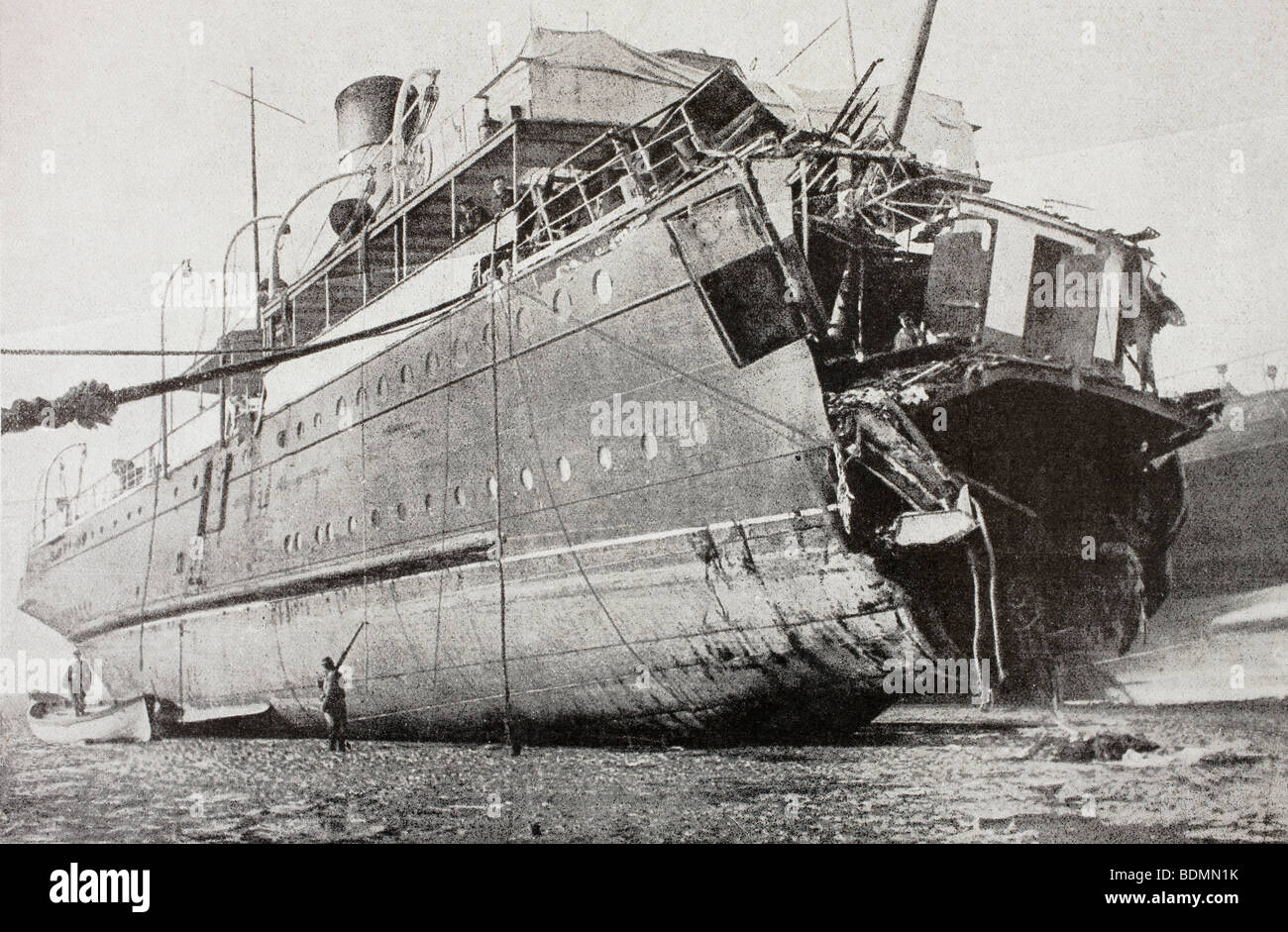 Das französische Passagierschiff Sussex, nachdem sie im März 1916 torpediert wurde. Stockfoto