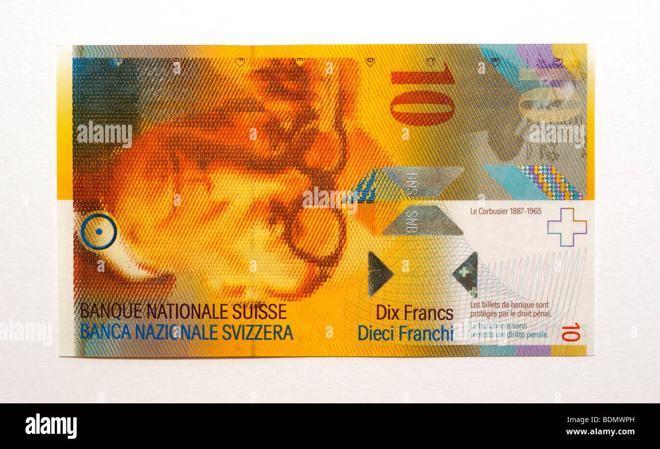 Schweiz 10 zehn Franken Banknote. Stockfoto