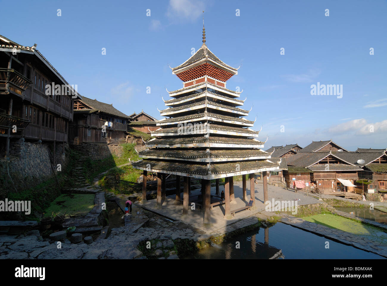 Drum Tower der Dong Minderheit in Tang, Guizhou, Südchina, China, Asien Stockfoto