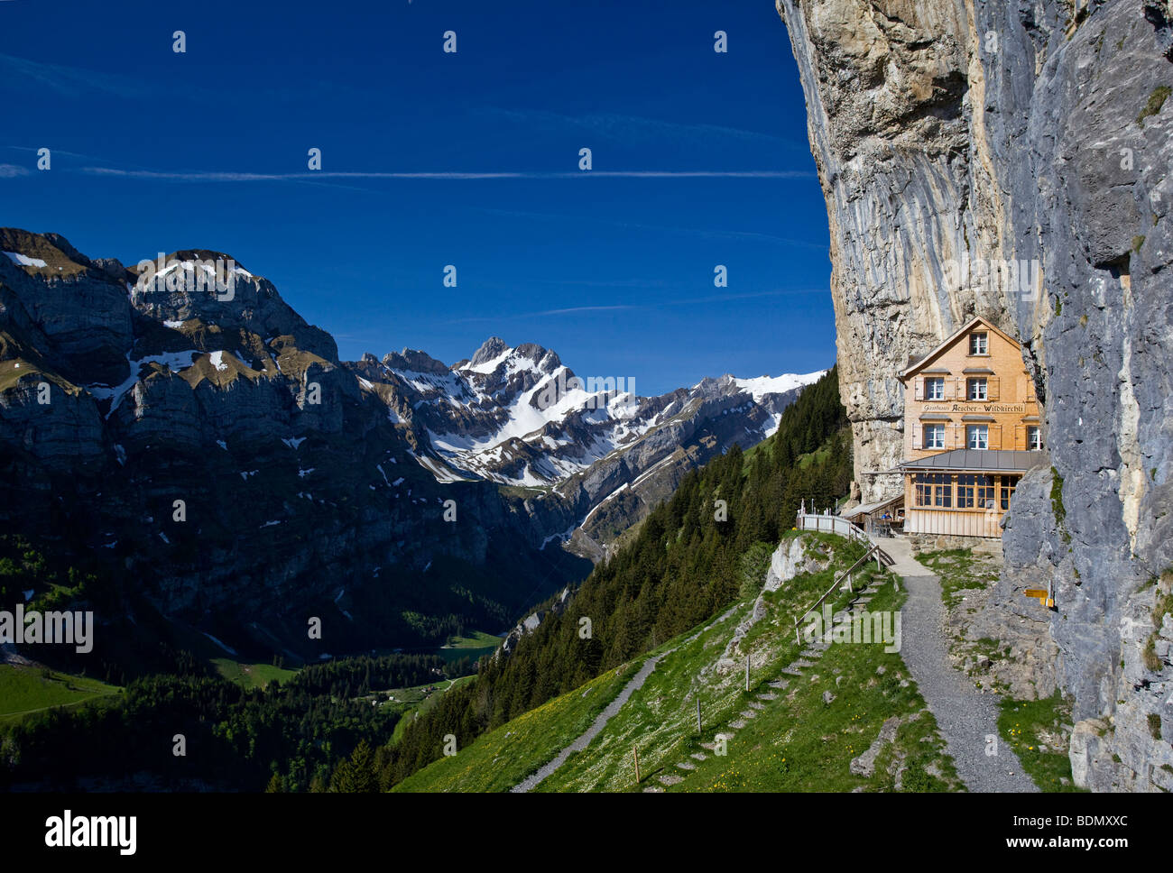 Hinauf zum Berggasthaus Aescher Appenzell Schweiz Stockfoto