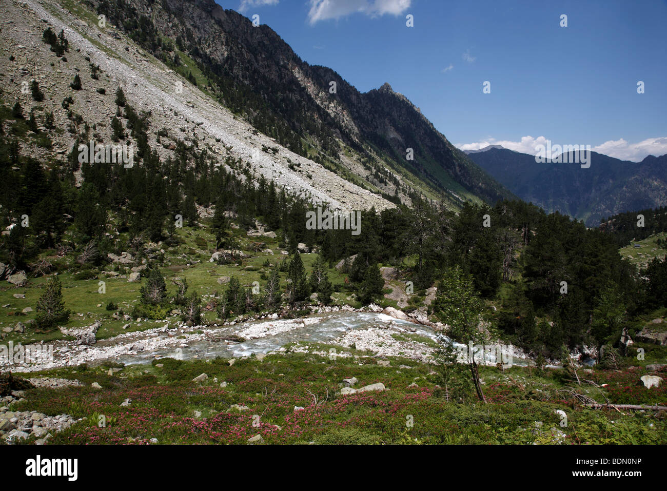 Das Tal über den Port d ' Espagne in Le Parc National Des Pyrenäen in Frankreich Stockfoto