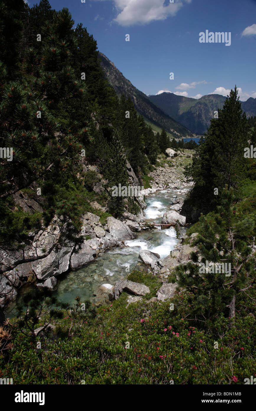 Das Tal über den Port d ' Espagne in Le Parc National Des Pyrenäen in Frankreich Stockfoto