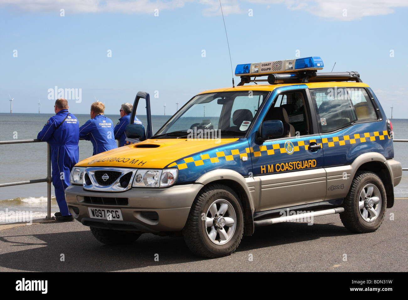 HM Coastguard und Notfallmaßnahmen Fahrzeug an einem Strand in Lincolnshire. Stockfoto