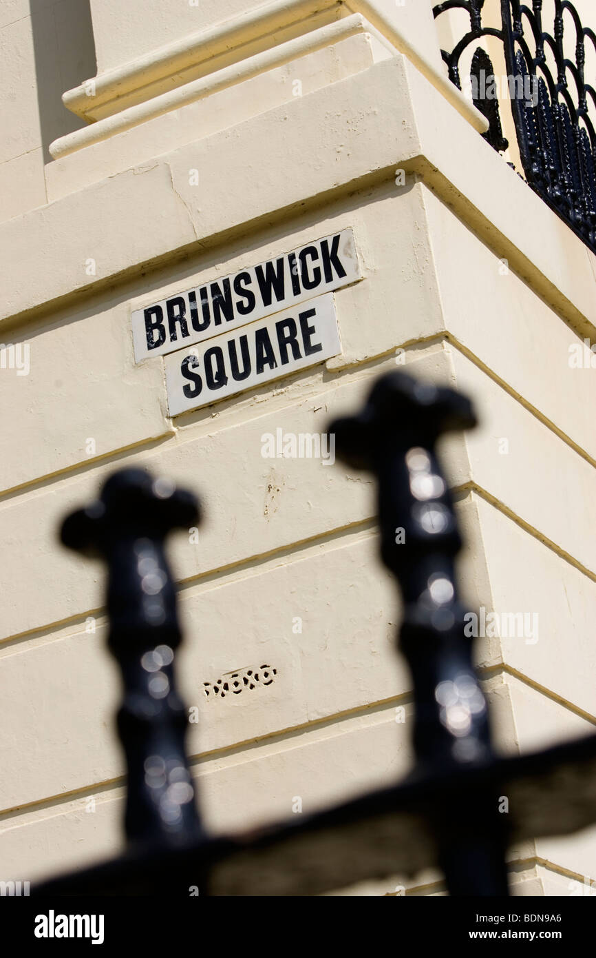 Brunswick Square Straßenschild, Hove, East Sussex, UK. Stockfoto