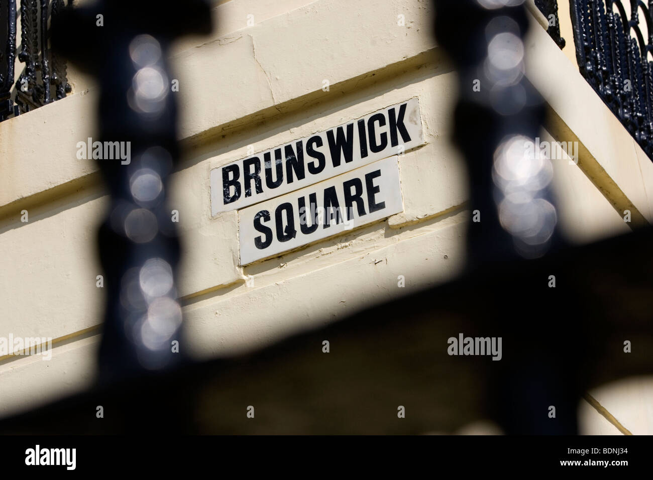 Brunswick Square Straßenschild, Hove, East Sussex, UK. Stockfoto