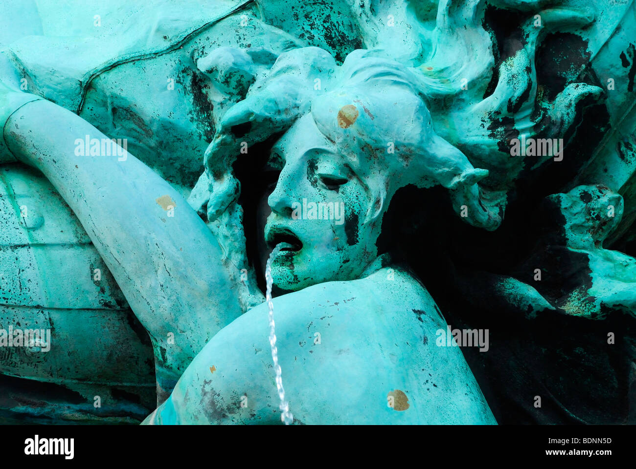 Nahaufnahme der Brabo-Brunnen in Antwerpen, Belgien Stockfoto