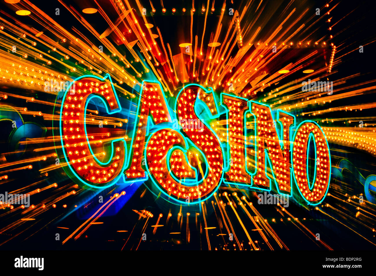 USA, Atlantic City, New Jersey Casino Leuchtreklame mit vergrößerten Bewegungsunschärfe Stockfoto