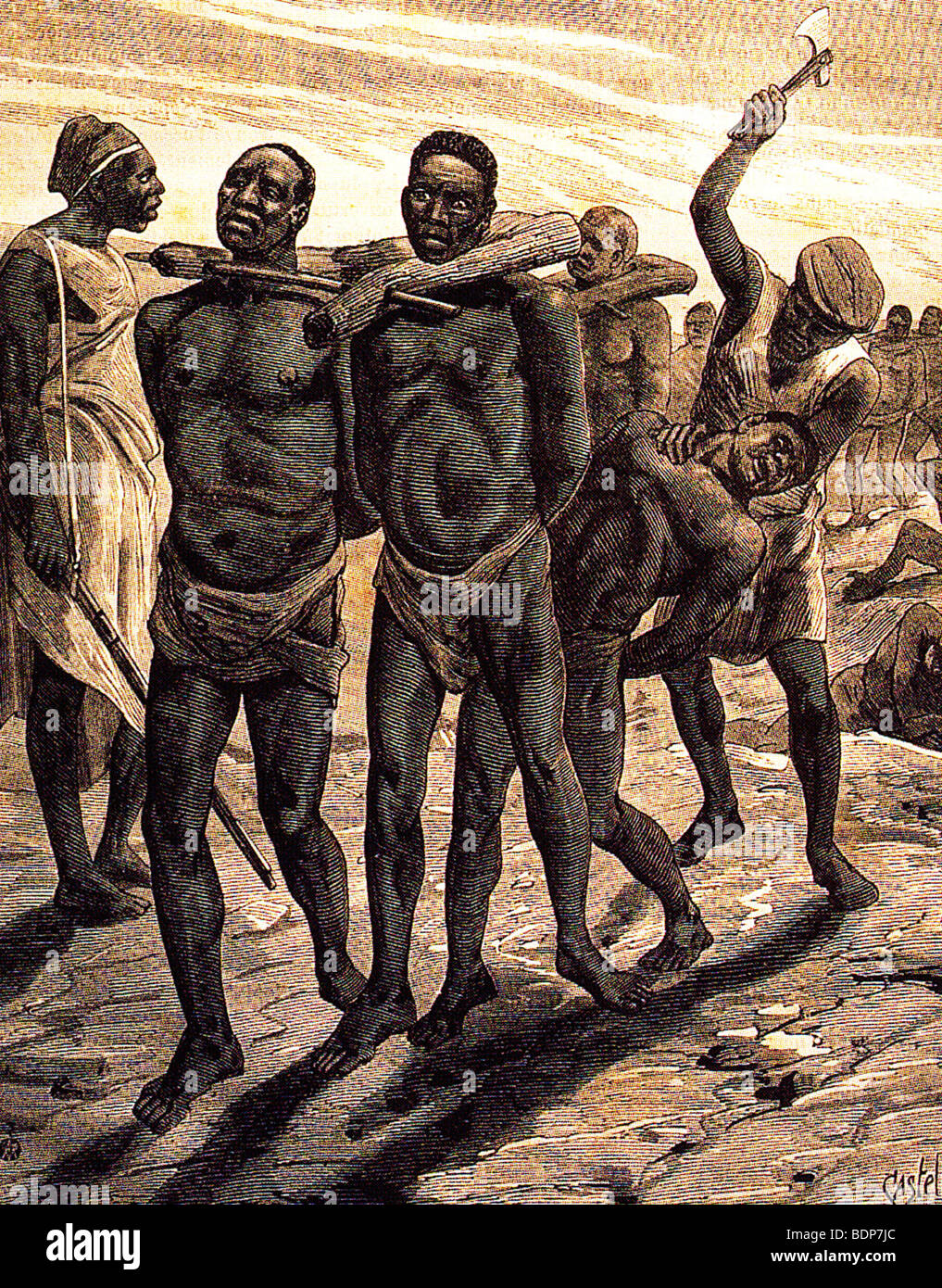 Sklaverei französische Zeitschrift Abbildung der arabischen Sklavenhändler mit ihren Gefangenen Stockfoto