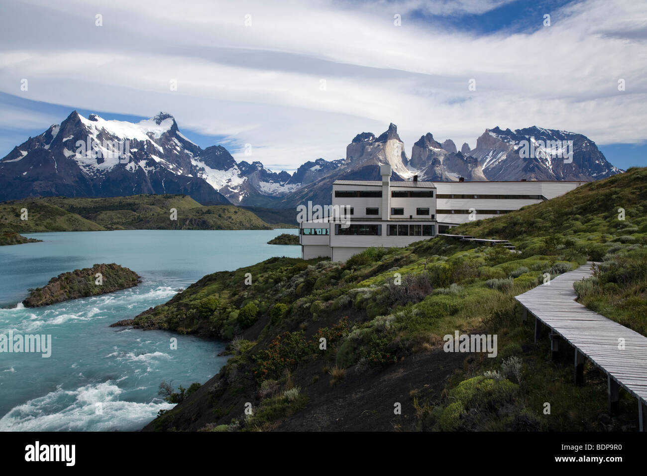 Das Explora Hotel in Torres del Paine Nationalpark, Chile Stockfoto