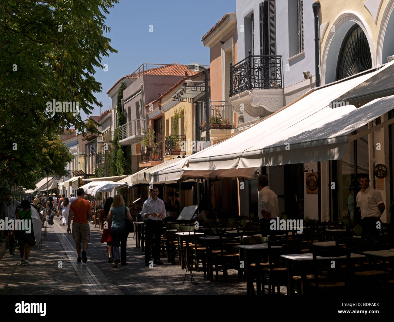 Plaka Athen Griechenland Straßen und Restaurants Stockfoto