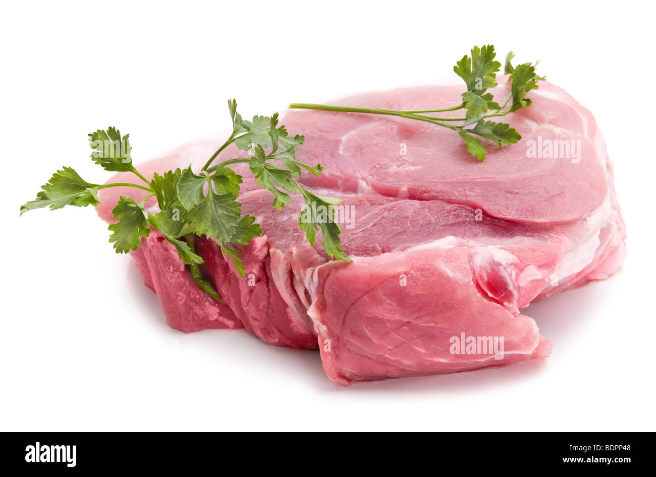 Frisches rohes Fleisch isoliert auf weißem Hintergrund Stockfoto