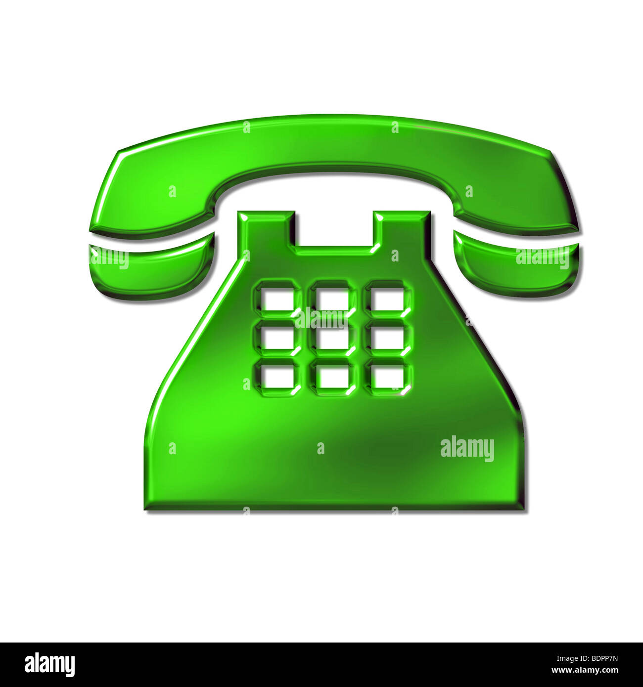 3D grüne Telefon Symbol Zeichen auf weiß Stockfoto