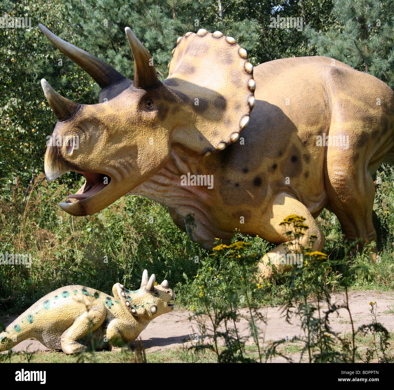 Triceratops mit Baby, Prehistoric Park, wirkliche Größe Replik, 2009 Stockfoto