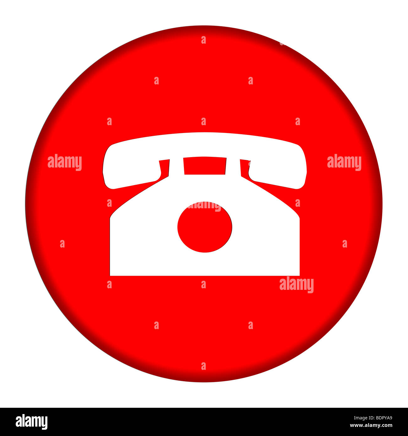 Rotes Telefon Schaltflächensymbol isoliert auf weißem Hintergrund. Stockfoto