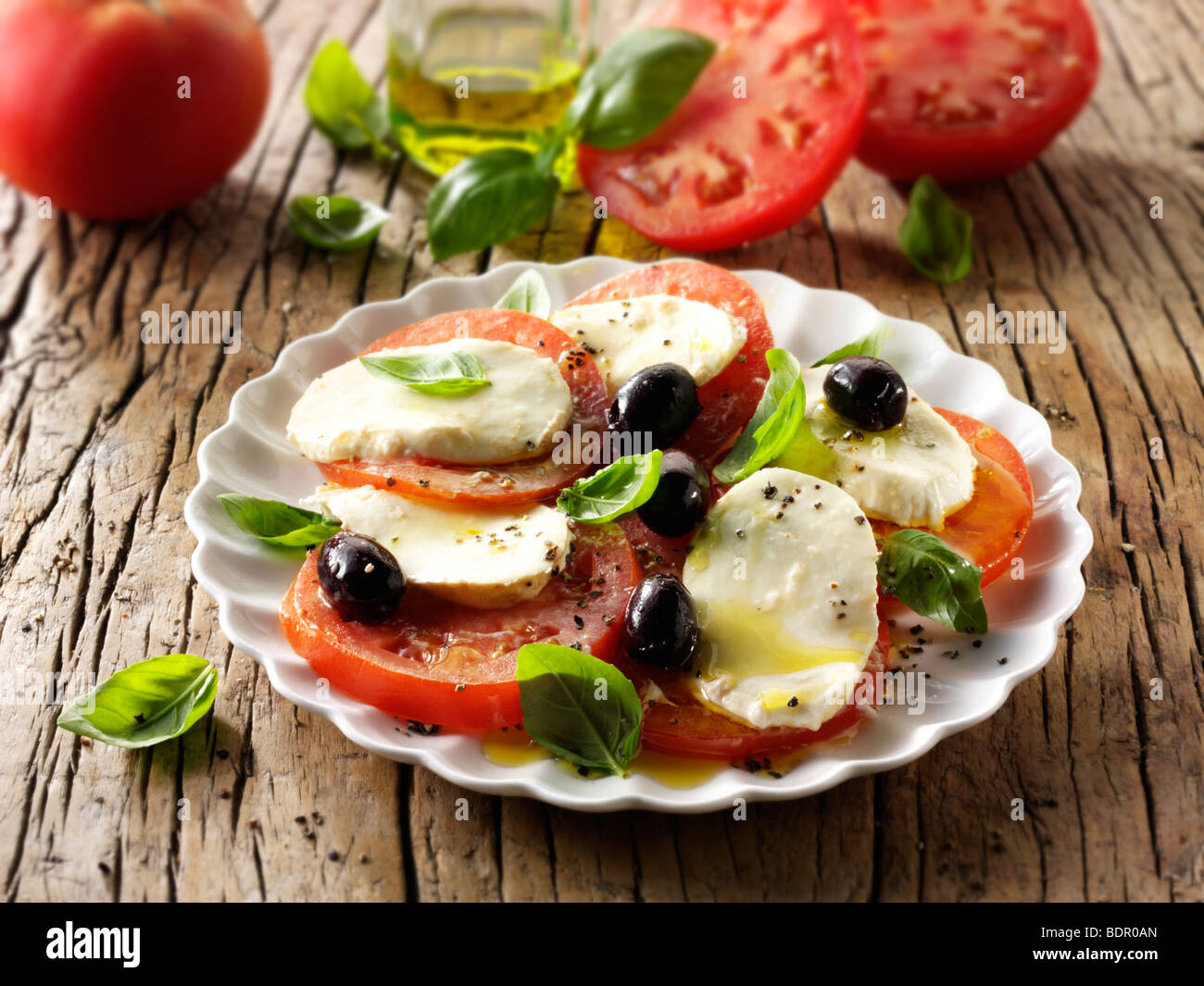 Buffalo-Mozerella-Tomaten-Salat Stockfoto