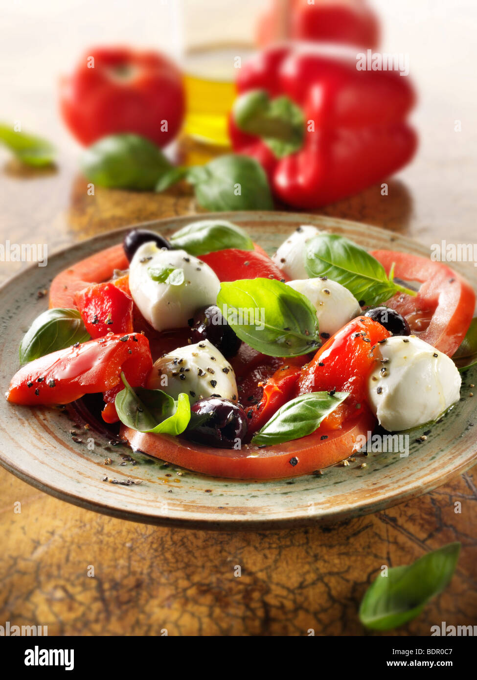 Buffalo-Mozerella-Tomaten-Salat Stockfoto