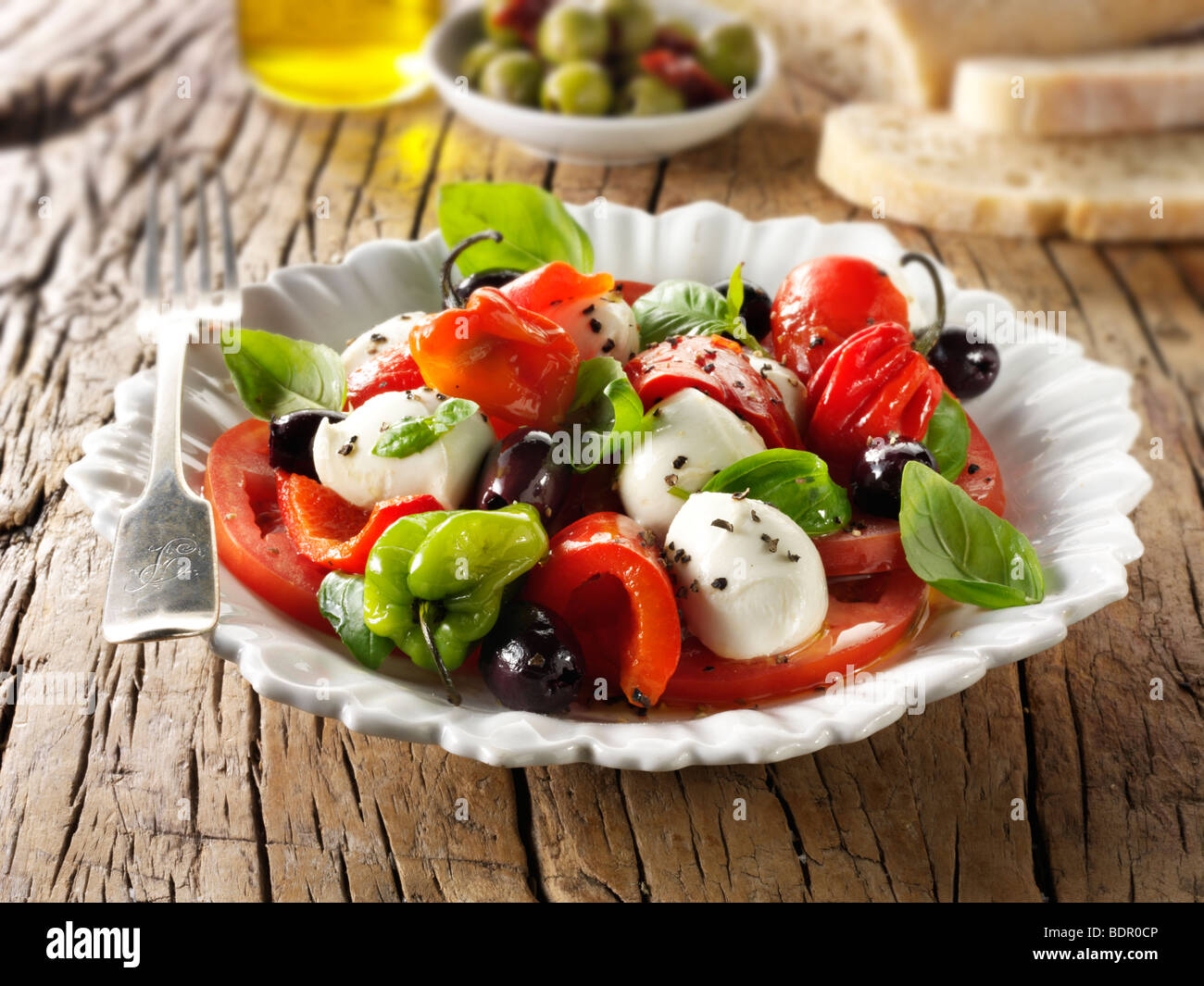 Buffalo-Mozerella-Tomaten-Salat Stockfoto