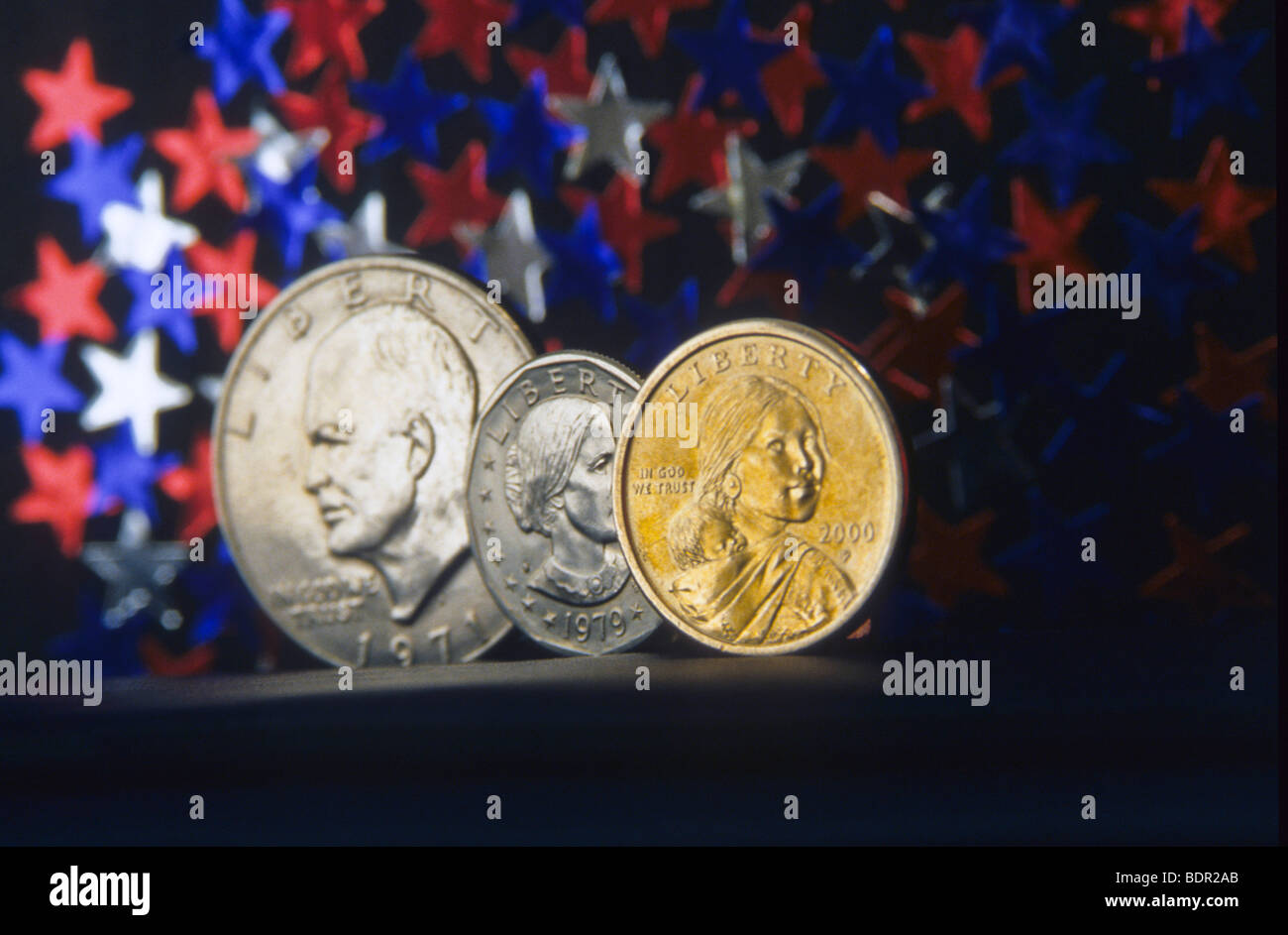 Eisenhower-Dollar-Münze, Susan-Dollar-Münze, Sacajawea Dollar-Münze, US USA amerikanisches Geld Stockfoto