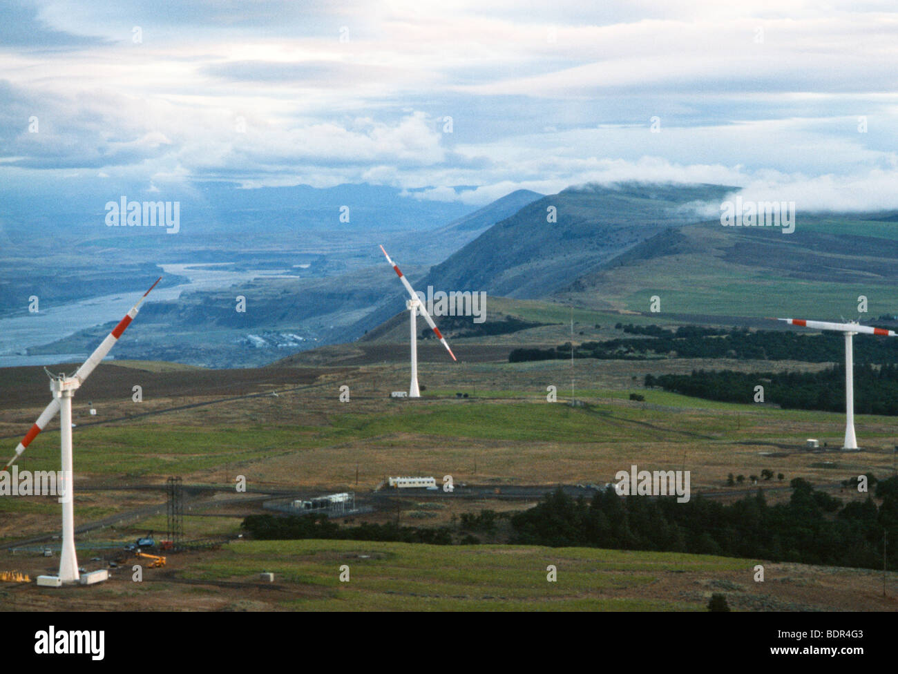 Washington State Windmühlen, Luftaufnahme des weltweit größten Windkraftanlagen Stockfoto