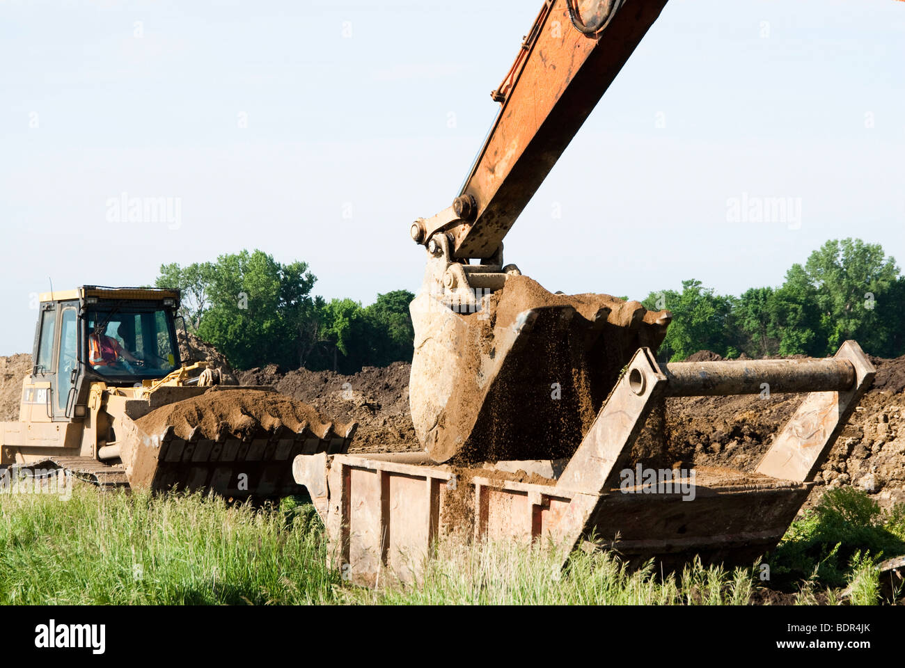 Grabenmaschinen auf der Louis & Clark regionale Wassersystem Pipeline-Baustelle in South Dakota Stockfoto