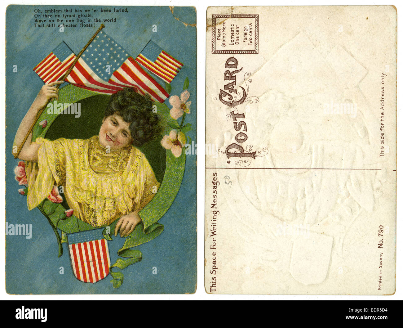 Ca. 1917 patriotische Postkarte vom ersten Weltkrieg der Vorder- und Rückseite. Stockfoto