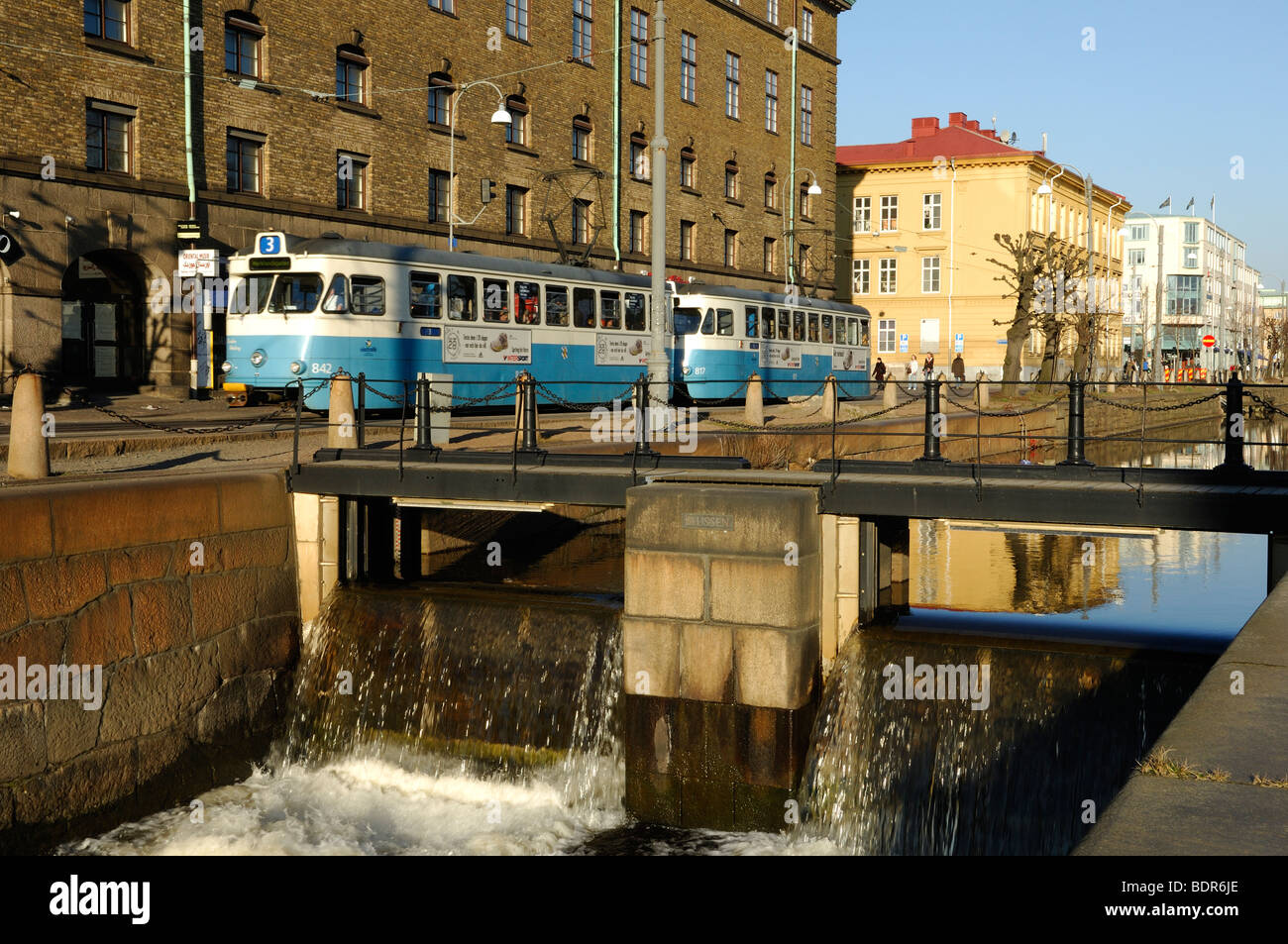 Straßenbahnen im schwedischen Göteborg. Stockfoto